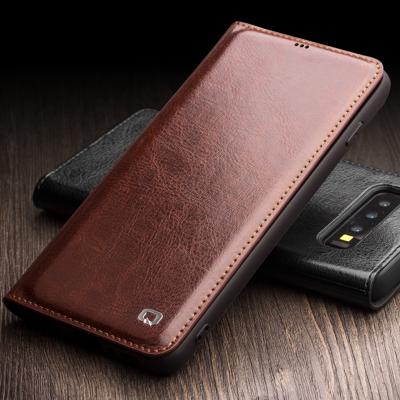 China QIALINO Ultra Thin Luxury Genuine Leather Samsung Galaxy S10 Flip Style Magnet Cover For plus case for sale