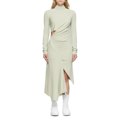 China Anti-static Women's Elegant Vintage OEM Long Sleeve Pleated Cut Asymmetrical Dress Plus Size Casual Wear Ladies for sale