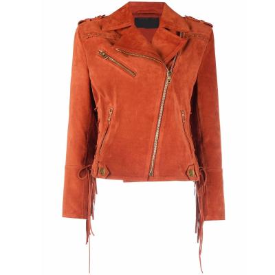 China OEM QUICK DRY Long Sleeve Eyelets Tassels Suede Zipper Asymmetric Biker Jacket Women for sale