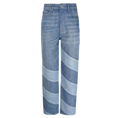 China QUICK DRY OEM High Waist Color Block Diagonal Stripe Jeans Women for sale