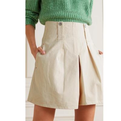 China Breathable Customized Solid Elastic Waist Pleated Straight Knee Length Pleated Cotton Twill High Waist Shorts for sale