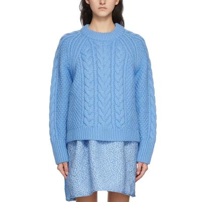 China OEM Breathable Long Sleeve Knit Wool and Alpaca-Blend Sweater in Blue for sale