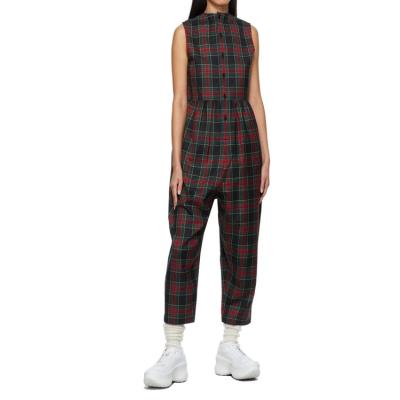 China New Design QUICK DRY Professional Elastic Waist Knee Length Sleeveless Plaid Overalls Women for sale