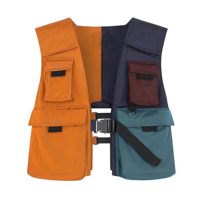 China OEM Breathable Drawstring Multi Flag Pockets Color Block Sleeveless Vest Men for sale