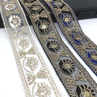 China Other metallic organza voile embroidery decorative lurex yarn ribbon lace trimmings for clothes dress for sale