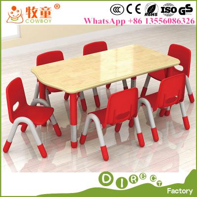 China Early Childhood Centre Kids Furniture 6 Seats Wooden Table and Chairs Supplier in Guangzhou China for sale