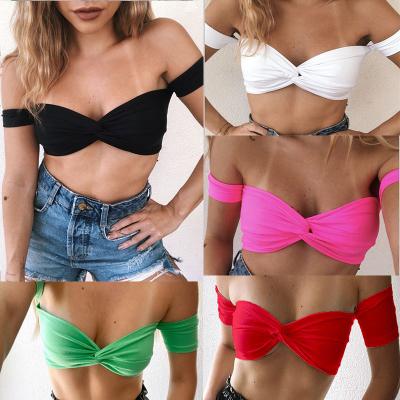 China 2022 summer new girls QUICK DRY sexy tube top tuck design crop top off the shoulder women solid color tank tops nightclub streetwear for sale