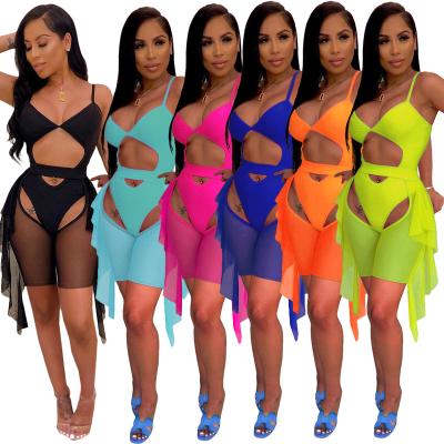 China Breathable Summer Sexy Mesh Bikini Beach Swimwear Two Piece Set Solid Color Tassel Hollow See Through Bikini Sets Women Beach Wear for sale