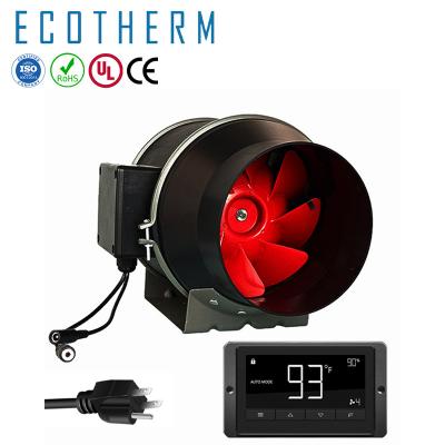 China Sustainable ECOTHERM Black 4 Inch Ventilation Exhaust Fan 205CFM EC Motor Integrated Duct Fan With Temperature Humidity Controller For Grow Tent for sale