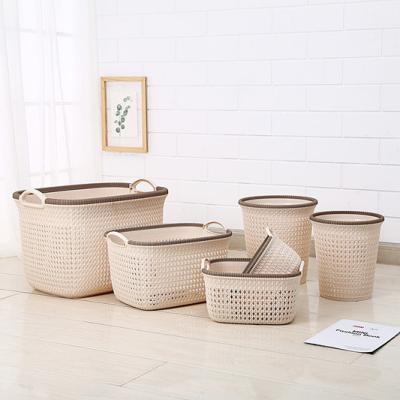 China Sustainable Household Bathroom Rattan Storage Basket Toys Organizer Plastic With Handle for sale