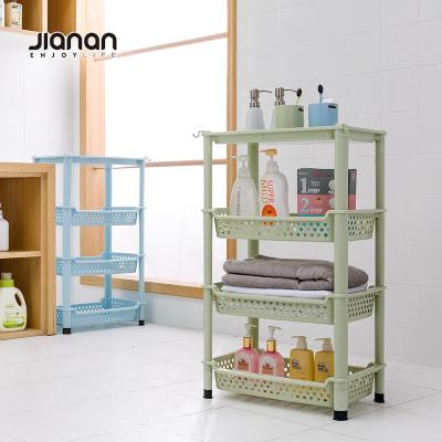 China Sustainable Household 4 Layers Rectangle Plastic Shelf Rack For Storing Sundries With Hook for sale