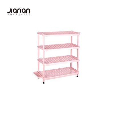 China Thickened Plastic Shoe Storage Rack 4 Tier Adjustable Home Eco-friendly Furniture With Hook Umbrella Rack for sale