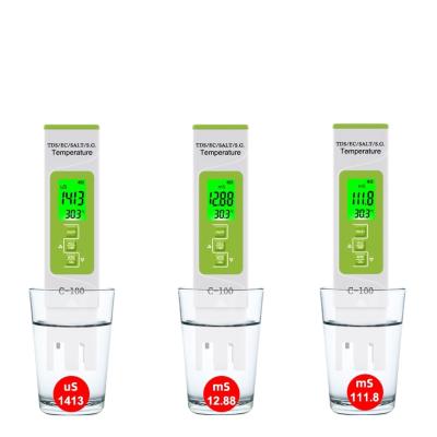 China Digital Salinity Meter 6 In 1 Water Multimeter For Aquaculture Backlight Porcelain TDS Meter C-100 for sale