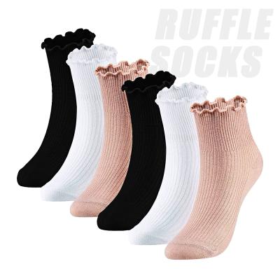 China Custom Women QUICK DRY Logo Socks Ruffle Socks Women Custom Logo Cute Cotton Crew Socks for sale