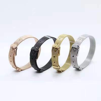 China Non Tarnish Gold Plated Jewelry Fashion PVD Belt Buckle Mesh Slider Stainless Steel Bracelets For Women for sale