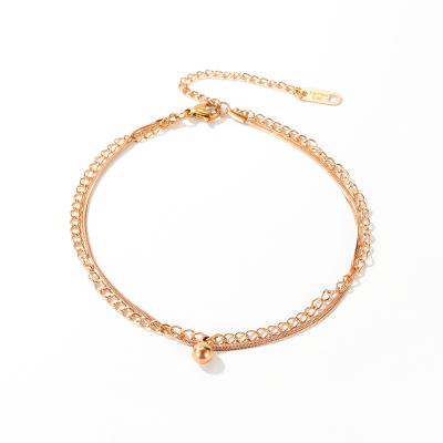 China Tarnish Free Anklets Best Seller Fashion Jewelry 2022 Bead Snake 14k Gold Anklets Stainless Steel Chain Layered Anklets For Women for sale