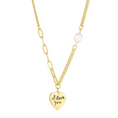 China Tarnish Free Jewelry Fashion Jewelry Custom Engrave Love Heart Gold Plated Stainless Steel Necklace For Women for sale