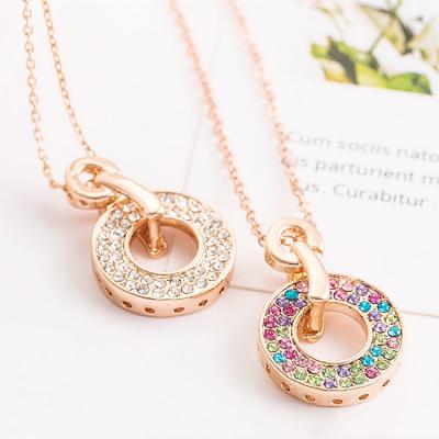 China Non Tarnish Jewelry Fashion Jewelry 14k Gold Plated Iced Out Circle Pendant Elegant Crystal Necklace For Women for sale