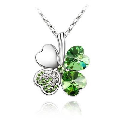 China Nickel Free Jewelry Lucky Four Heart Leaf Clover Crystal Necklaces For Women fashion pendant for sale