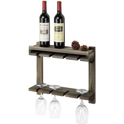 China Sustainable Wall Mounted Wine Glass Storage Rack Wooden Wine Glass Rack for sale