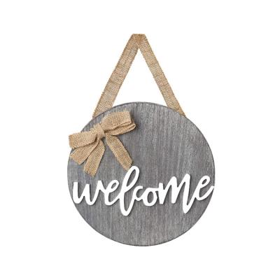 China Gray Europe Farm Front Entrance Round Hanger Porch Logo Family Wedding Wooden Circle Cutout for sale