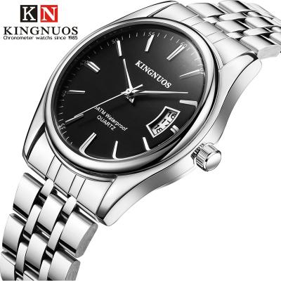 China Auto Date Kingnuos 1853 New Stylish Leather Band Stainless Steel Men Class Waterproof Wrist Watch Quartz for sale