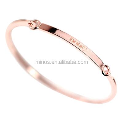 China Rose Gold Bar Custom Engraved Stainless Steel Name Bracelet Personalized Initial Bracelet and Bangle for sale