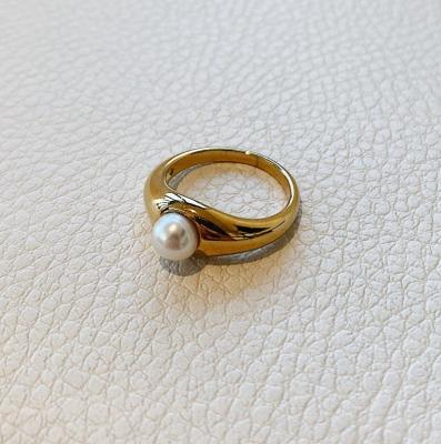 China 14k Gold Chunky Gold Stone Ring Minimal Ring Women Pearl Ring CLASSIC Fashion Stainless Steel for sale