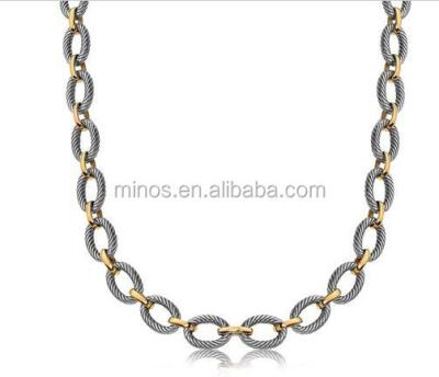 China Brass Alternating Oval Cable and Polished 18K Yellow Gold Chain Link Necklace for sale