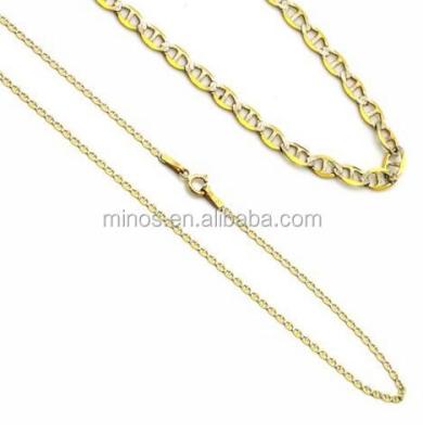 China 1.5mm 14K Yellow Gold Brass Two Tone Mariner Link Chain Necklaces White Gold for sale