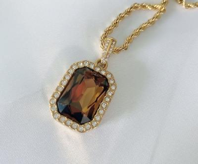 China TRENDY Chunky Necklace Rope Chain Necklace Jewelry 18k Gold Mother's Day Brown Stone Necklace for sale