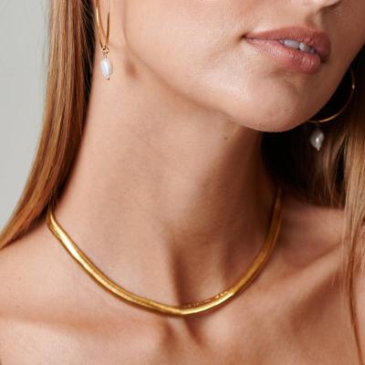 China FASHIONABLE Fishbone Necklace Choker Jewelry 18k Gold Flat Snake Chain Necklace for sale