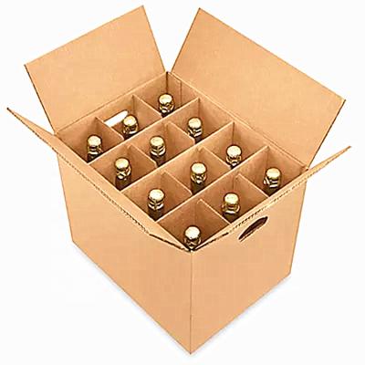 China Recycled Materials Wholesale Custom Logo Printed B/E Flute Corrugated Kraft Paper Packaging 12 Pack Beer Box With Handle for sale