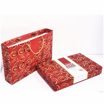 China Factory Customized Free Sample Red Pattern Top Cover Square Box Recyclable With Handbag Cardboard Gift Box Set for sale