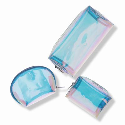 China Holographic transparent cosmetic pouch tpu clear tpu makeup bag holographic makeup bag sets for sale