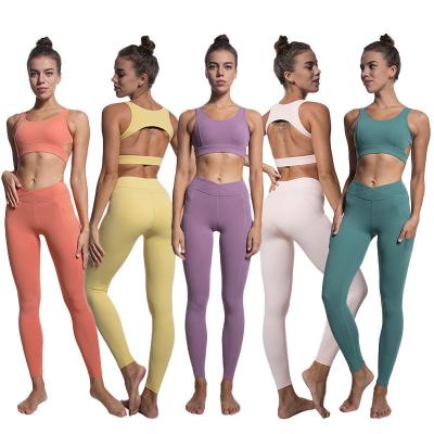 China New Nude Body Backless Breathable Logo Bra Front Low-waist Customized Sports Two Pieces Pants Set Women for sale