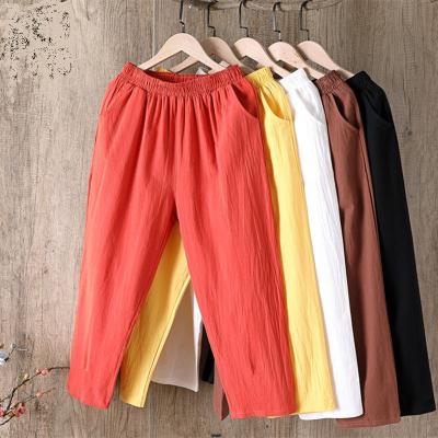 China New Amazon Viable Hot Sale Women Solid Color Large Size Ankle-Length Pants Loose Casual Cotton And Linen Pants for sale