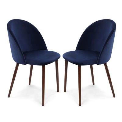 China EUROPEAN Blue Velvet Fabric Dining Chair with Black Legs and Table Set for sale