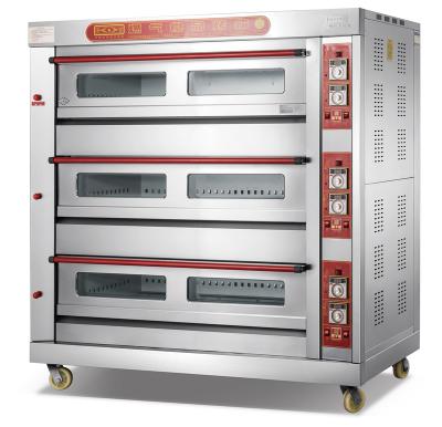 China Bakery Factory price stainless steel pizza baking machine 3 deck 9 tray industrial gas oven for bread baking for sale