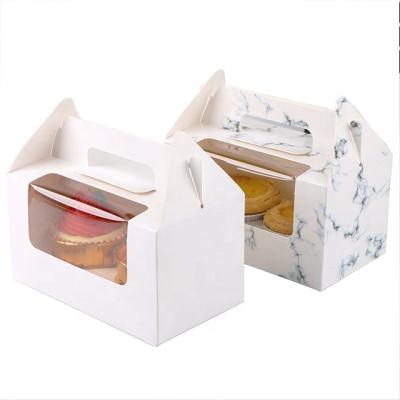 China Wholesale Recycled Cardboard Transparent White Hand Open Window Cake Packaging Materials Factory Cup Baking Box for sale