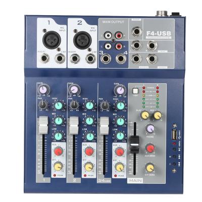 China Studio Recording Power Professional Sound Audio Mixer DJ Console 4 Channel Interface Mixing Audio Mixer for sale