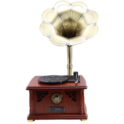 China Factory Price Phono/BT/AUX/USB/FM Vinyl FM Radio Brown Wood Phonograph Record Player for sale