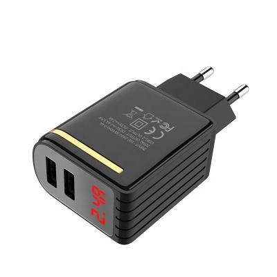 China Output Data LED Display 2.4A Dual European Usb Wall Mount Charger Plugl 12w Wall Charger for sale