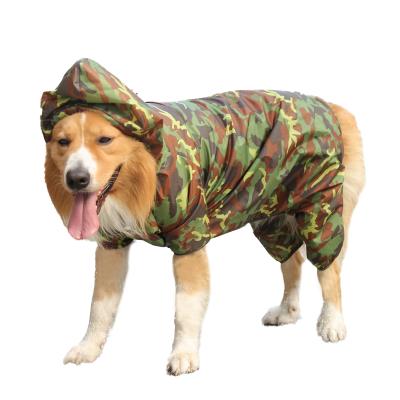 China Durable Custom Large Camouflage Comfortable Pet Clothes Hoodie Safe Waterproof Dog Raincoat Large Dog Clothes for sale