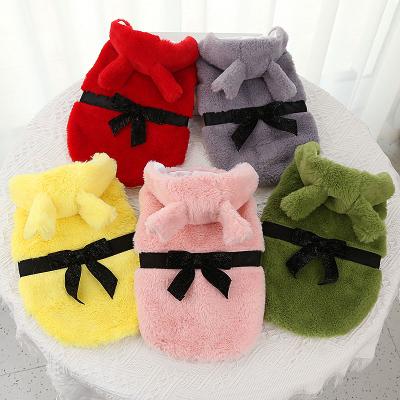 China Winter Fashion Designer Pet Dog Thicken Fur Coat Rabbit Bow Decoration Warm Stocked Clothing for sale