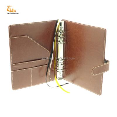 China Custom Printed Arabic Leather Cover Printing Brown 4C Ring Binder Notebook Holder and Diary Planner for sale