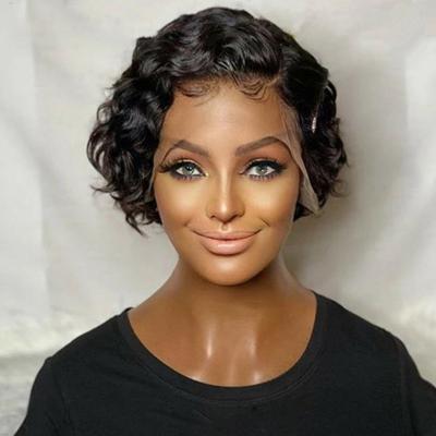 China Brazilian Pixie Cut Finger Wave Hairstyles Human Hair Short Body Wave Wigs For Women Cheap Cute Remy Full Machine Made Wigs Colored Wigs for sale