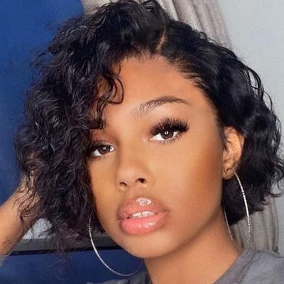 China Pixie Cut Wig Short Curly Body Wave Human Hair Wigs 13x1 Transparent Lace Wigs For Women Cheap Brazilian Curly Hair for sale