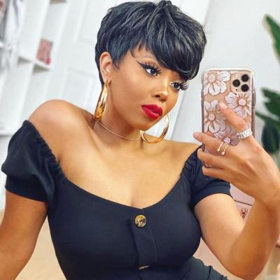 China Body Wave Short Hair Wigs Pixie Cut Straight Remy Brazilian Hair For Women Glueless Machine Made Cheap Full Color Wig Under 50$ for sale