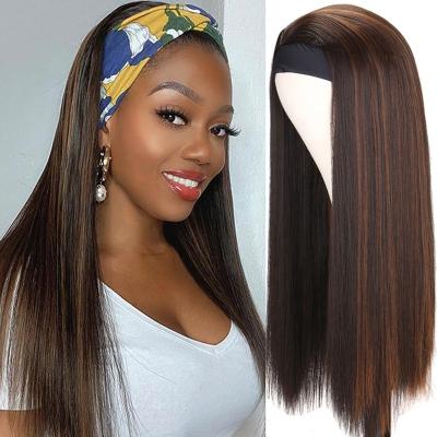 China 20-30Inch Wave 20-30Inch Silky Straight Hairband Wig Heat Resistant Synthetic Women's Black Wig Headband Wig Glueless Straight Wigs/Brown/Mix Color For Women for sale